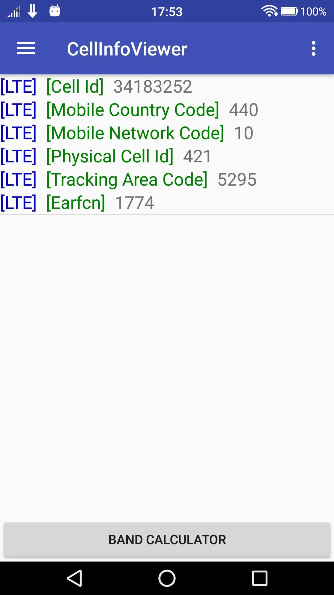 CellInfoViewer:Band Calculate screenshot